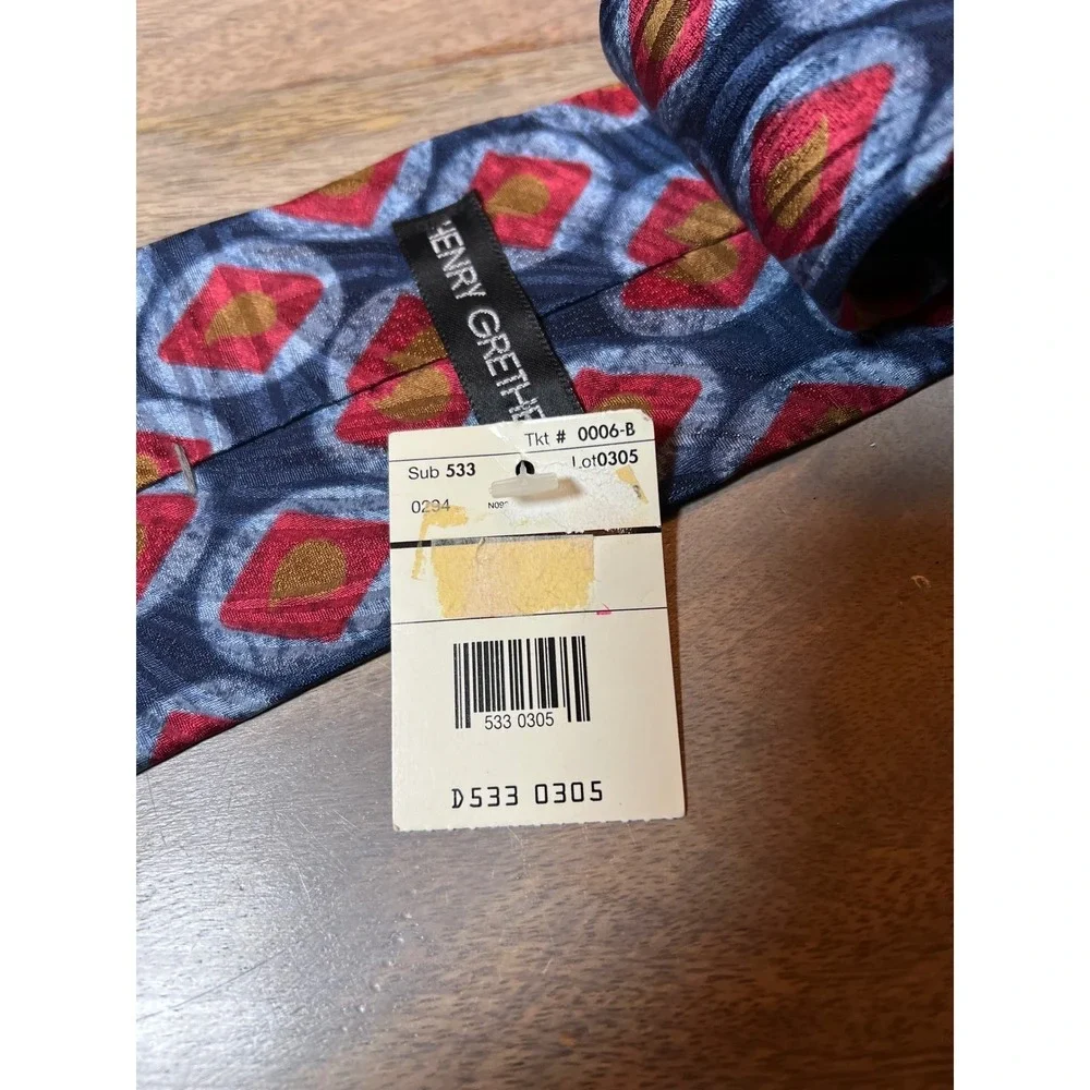 Henry Grethe Mens Necktie Geometric Diamond Navy‎ Blue Red One Size NWT